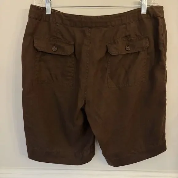 Liz Wear Women’s Bermuda Shorts Size XL Chocolate Brown 100% Linen - Picture 2 of 7
